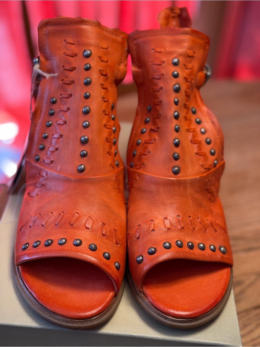 A.S.98 Women’s Orange Studded Leather Open-Toe Sandals